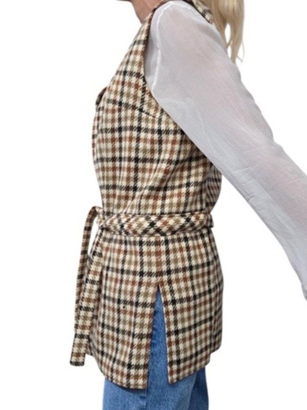 Vintage Jack Winter 100% Wool Houndstooth Belted Vest Size 14 - Picture 6 of 10